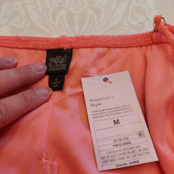 Wild Fable tiered ruffle coral- pink spaghetti strap mini dress cottagecore. M - Picture 7 of 11